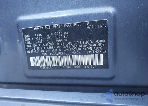 2013 Subaru Legacy 2.5I Limited from USA, damaged, VIN 4S3BMBK60D3025074